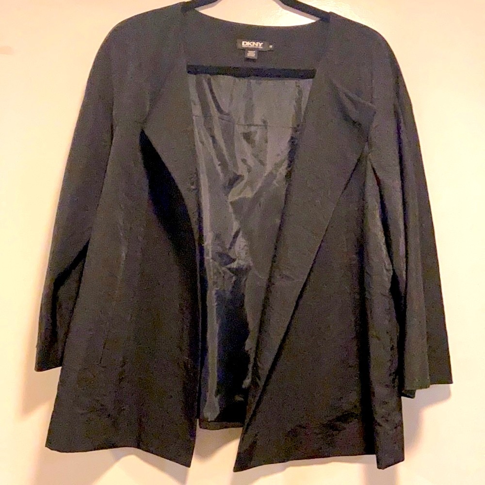 DKNY jacket.lightweight. unique, dark black, long sleeved. button down.